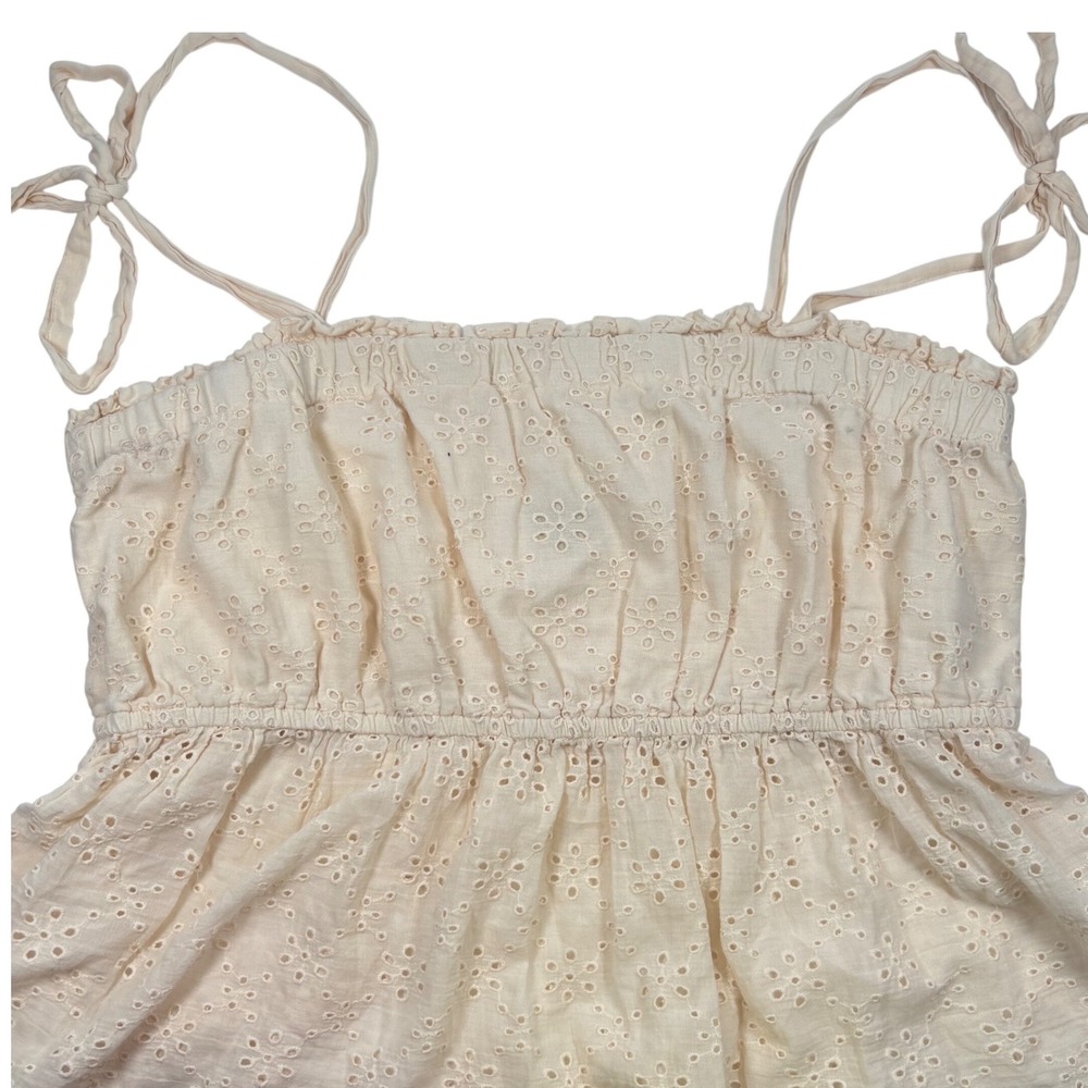 American Eagle Womens Large Camisole Top Cream Eyelet Tie Strap Peplum Concert